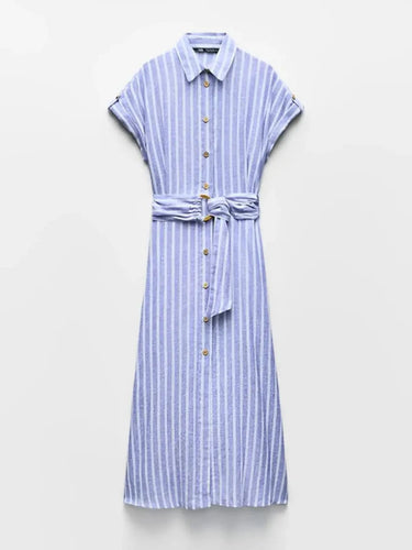 Striped Linen-Blend Maxi Dress with Belt 4
