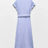 Striped Linen-Blend Maxi Dress with Belt 5
