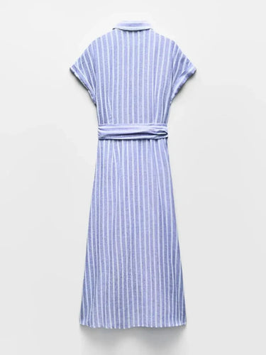 Striped Linen-Blend Maxi Dress with Belt 5