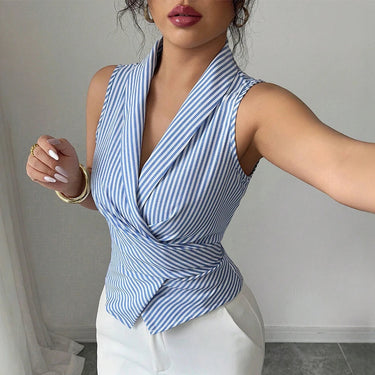 Striped Sleeveless Lapel Shirt in Tailored Fit for Office and Smart Casual Wear – 100% Polyester 4