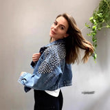 Studded Cropped Denim Jacket with Statement Shoulder Detail 4