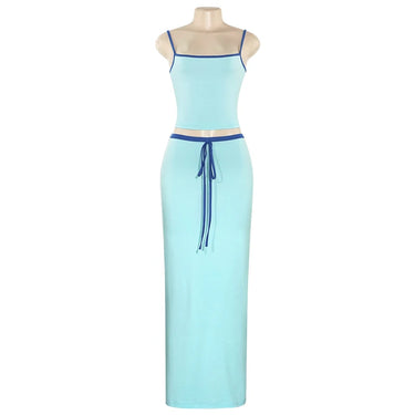 Summer 2024 New Pure Color Sleeveless Bandeau Top High Waist Long Skirt Women's Set European And American Trade Short Style 4