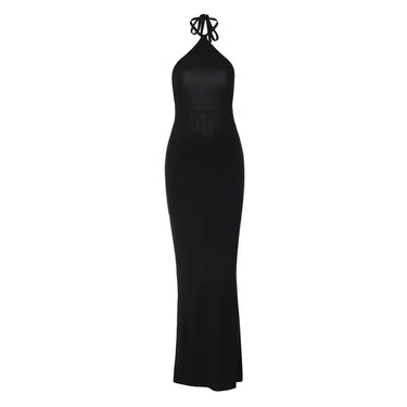 Summer 2025 Long Sexy Backless Pure Color Hanging Neck Lady Style Dress Women's Fashionable Elegant Maxi Gown Ankle-length 4