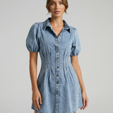 Summer Denim Dress – Puff Sleeve A-Line Elegance 0
