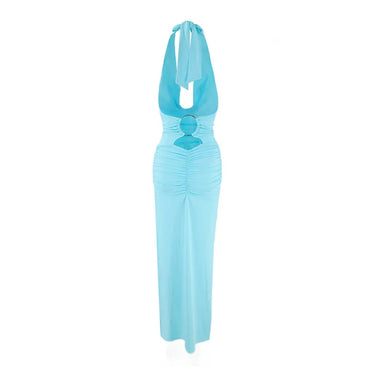 Summer Women's V-Neck Long Dresses Fashion High-Waisted Sexy Backless Sleeveless Solid Bodycon Gown Elegant Evening Party Outfit 4