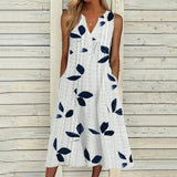 Tessa Leaf Print Maxi Dress – Stylish V-Neck Sleeveless Summer Look 0