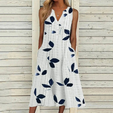 Tessa Leaf Print Maxi Dress – Stylish V-Neck Sleeveless Summer Look 0