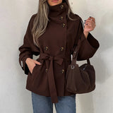 Ticketsx Vintage Trench Coat – High Neck Double Breasted Design for Chic Fall Style 0