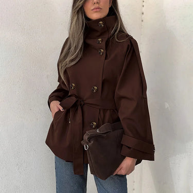 Ticketsx Vintage Trench Coat – High Neck Double Breasted Design for Chic Fall Style 2