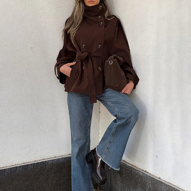 Ticketsx Vintage Trench Coat – High Neck Double Breasted Design for Chic Fall Style 3