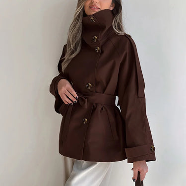 Ticketsx Vintage Trench Coat – High Neck Double Breasted Design for Chic Fall Style 4
