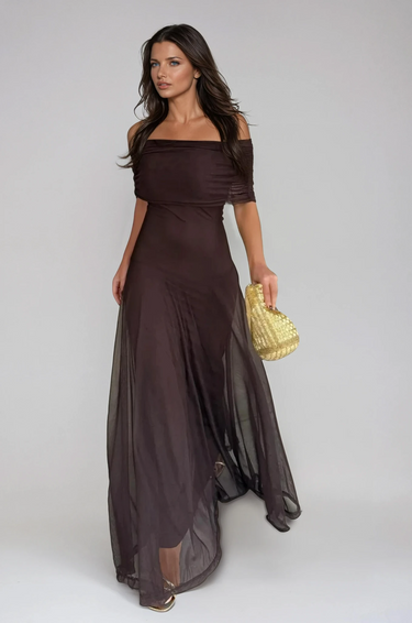 Off Shoulder Chiffon Maxi Dress