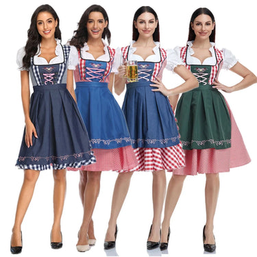 Traditional Bavarian Oktoberfest Costumes Plaid Dirndl Dresses Women Apron Dress German Beer Wench Maid Cosplay Party Dress 0