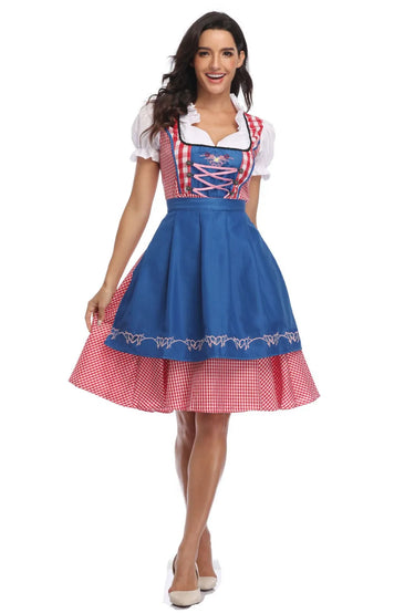 Traditional Bavarian Oktoberfest Costumes Plaid Dirndl Dresses Women Apron Dress German Beer Wench Maid Cosplay Party Dress 10