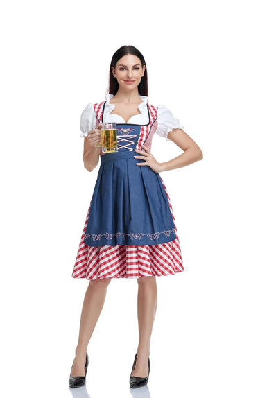 Traditional Bavarian Oktoberfest Costumes Plaid Dirndl Dresses Women Apron Dress German Beer Wench Maid Cosplay Party Dress 11