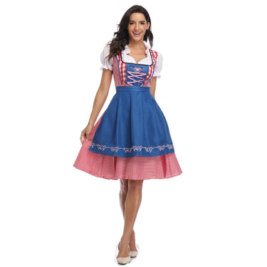 Traditional Bavarian Oktoberfest Costumes Plaid Dirndl Dresses Women Apron Dress German Beer Wench Maid Cosplay Party Dress 2