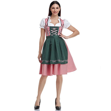 Traditional Bavarian Oktoberfest Costumes Plaid Dirndl Dresses Women Apron Dress German Beer Wench Maid Cosplay Party Dress 4