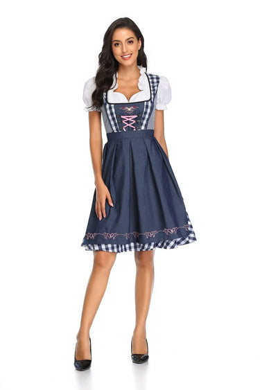Traditional Bavarian Oktoberfest Costumes Plaid Dirndl Dresses Women Apron Dress German Beer Wench Maid Cosplay Party Dress 6