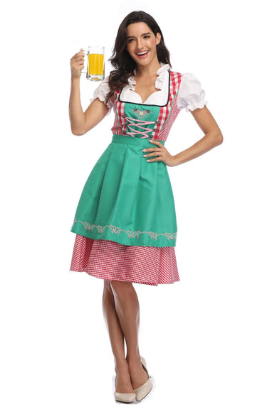 Traditional Bavarian Oktoberfest Costumes Plaid Dirndl Dresses Women Apron Dress German Beer Wench Maid Cosplay Party Dress 7