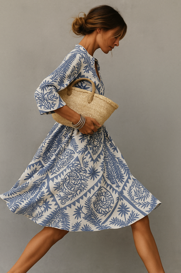 V-Neck Boho Midi Dress 2