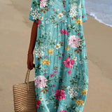 V-Neck Printed Maxi Dress for Women – Full Sleeve Elegant Dress for Any Occasion 20