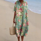 V-Neck Printed Maxi Dress for Women – Full Sleeve Elegant Dress for Any Occasion 3