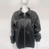 Versatile Classic Basic PU Leather Jacket Women's Autumn Retro Motorcycle Suit Trendy Fashion Solid Color Minimalist Outerwear 4