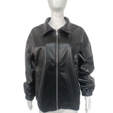 Versatile Classic Basic PU Leather Jacket Women's Autumn Retro Motorcycle Suit Trendy Fashion Solid Color Minimalist Outerwear 6