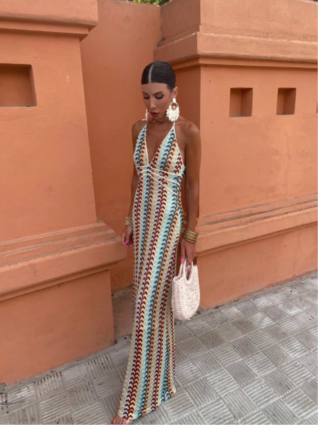 Vibrant Women's Halter Maxi Dress with Open Back – Lightweight Summer Dress for Beach and Resort Wear 0