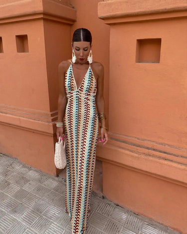 Vibrant Women's Halter Maxi Dress with Open Back – Lightweight Summer Dress for Beach and Resort Wear 1