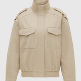 Victoria | Stylish Beige Bomber Jacket with Stand Collar - Lumina 0