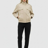 Victoria | Stylish Beige Bomber Jacket with Stand Collar - Lumina 2