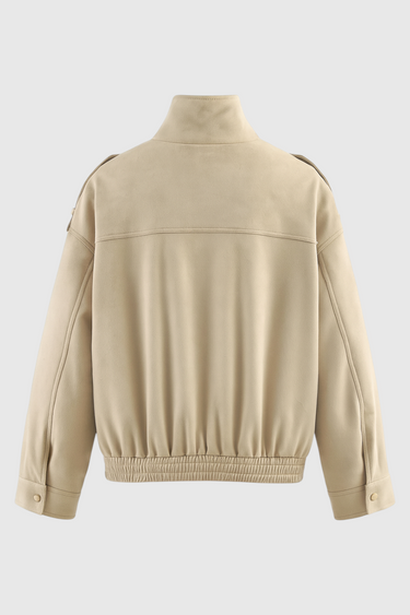 Victoria | Stylish Beige Bomber Jacket with Stand Collar - Lumina 3