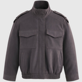 Victoria | Trendy Dark Gray Bomber Jacket with Stand Collar - Lumina 0