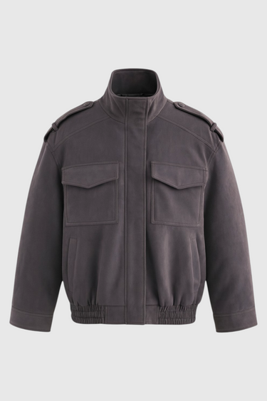 Victoria | Trendy Dark Gray Bomber Jacket with Stand Collar - Lumina 0