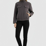 Victoria | Trendy Dark Gray Bomber Jacket with Stand Collar - Lumina 2