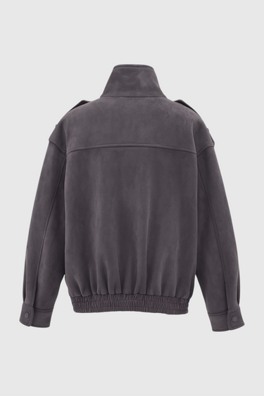 Victoria | Trendy Dark Gray Bomber Jacket with Stand Collar - Lumina 3