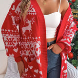VigoCasey 2025 Autumn Print Christmas Sweater Cardigan Winter Women Casual Cardigan Lady Loose Long Sleeve Knitted Coat Outwears 1
