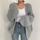 Vintage Harajuku Lantern Sleeve Women Cardigan Sweater Casual Korean Fall Streetwear Tops Coat Chic Lazy Wind Y2k Sweater 1