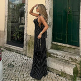 Vintage Y2k luxury polka dot V-neck long dress for women, elegant scarf, backless camisole long dress, women's evening gown 2