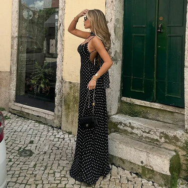 Vintage Y2k luxury polka dot V-neck long dress for women, elegant scarf, backless camisole long dress, women's evening gown 2