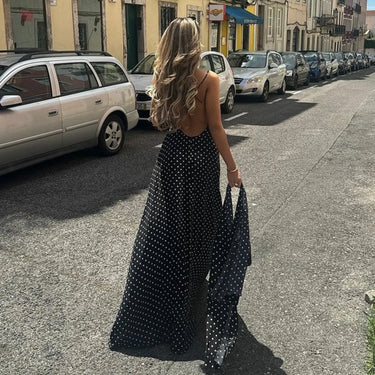 Vintage Y2k luxury polka dot V-neck long dress for women, elegant scarf, backless camisole long dress, women's evening gown 3