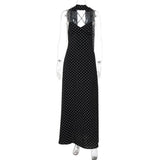 Vintage Y2k luxury polka dot V-neck long dress for women, elegant scarf, backless camisole long dress, women's evening gown 5
