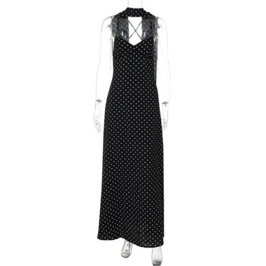 Vintage Y2k luxury polka dot V-neck long dress for women, elegant scarf, backless camisole long dress, women's evening gown 5