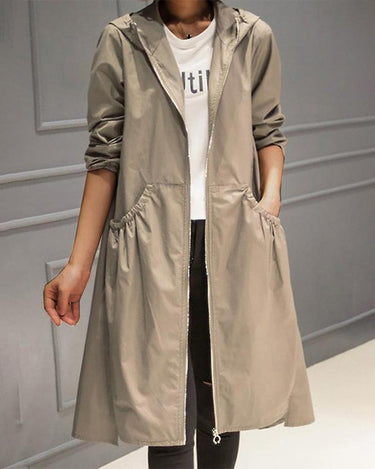 Waterproof Long Hooded Trench Coat for Autumn and Winter 0