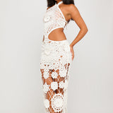 White Crochet Halter Neck Cut Out Maxi Dress 7
