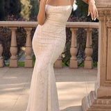 White Maxi Dress with Spaghetti Straps and Lace-Up Back – Elegant Long Dress for Summer Events 0