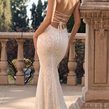 White Maxi Dress with Spaghetti Straps and Lace-Up Back – Elegant Long Dress for Summer Events 1