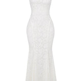 White Maxi Dress with Spaghetti Straps and Lace-Up Back – Elegant Long Dress for Summer Events 2