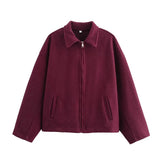Women 2025 Autumn Winter New Jacket Women Street Wear Solid Color Loose Long Sleeve Jacket Fashion Zipper Collar Jacket 10